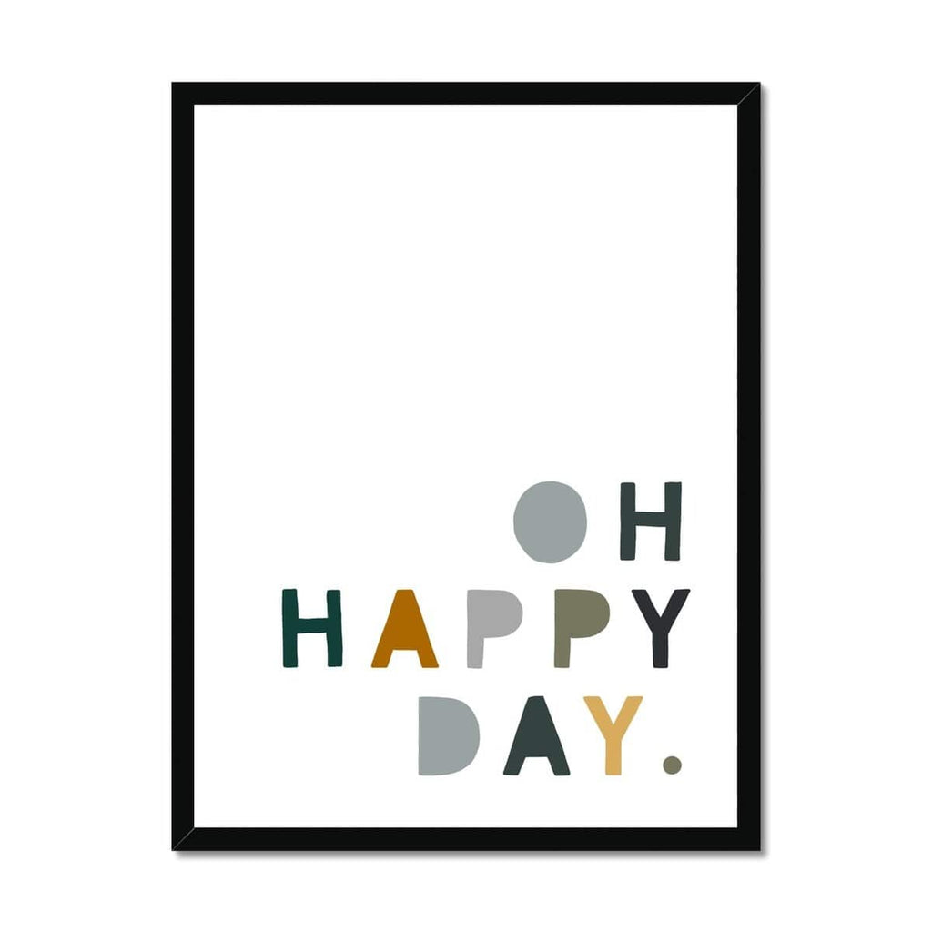 Oh Happy Day - Green, Mustard & Grey |  Framed Print