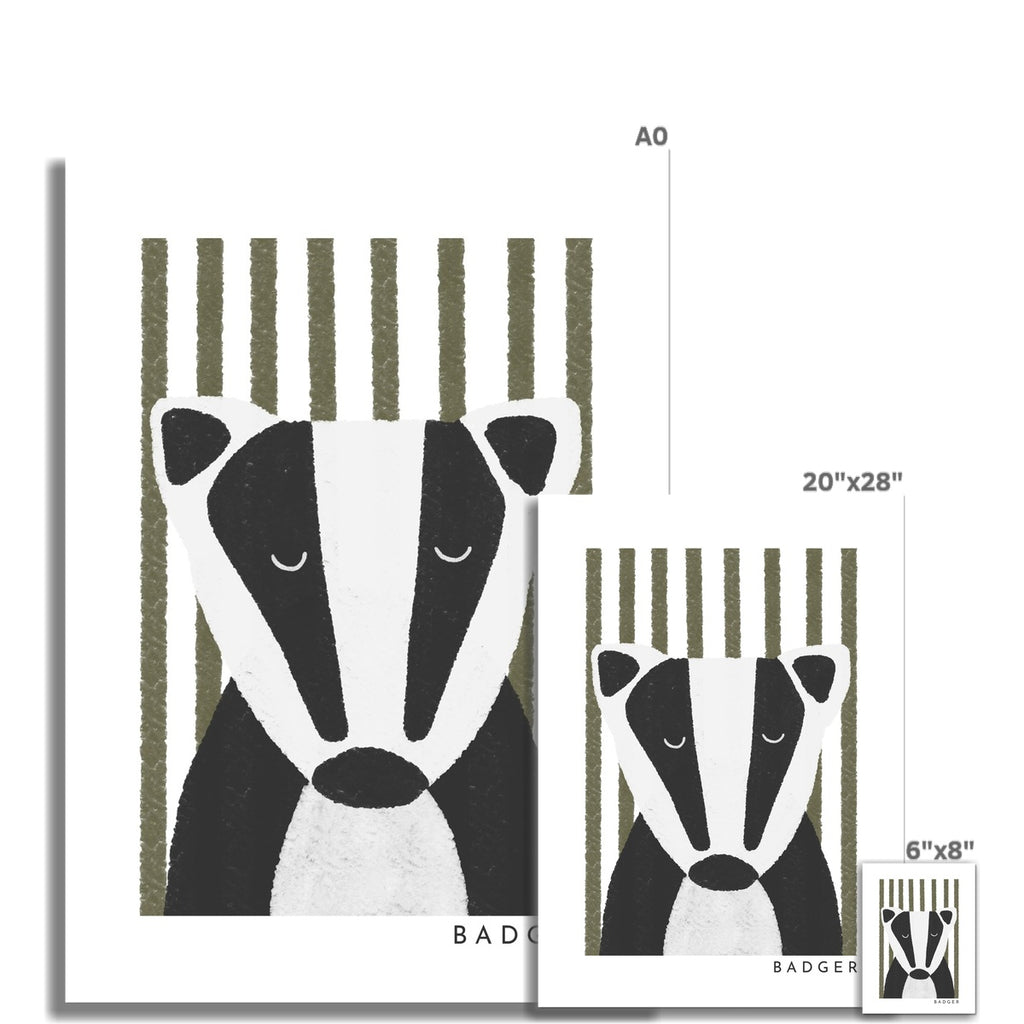 Badger Print - Green Stripes |  Unframed