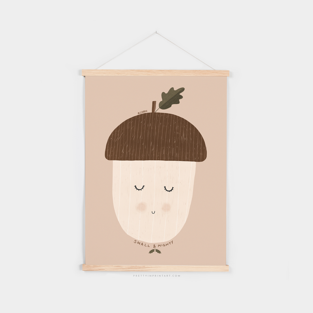 Acorn - Small & Mighty Quote - Blush Pink |  Fine Art Print with Hanger