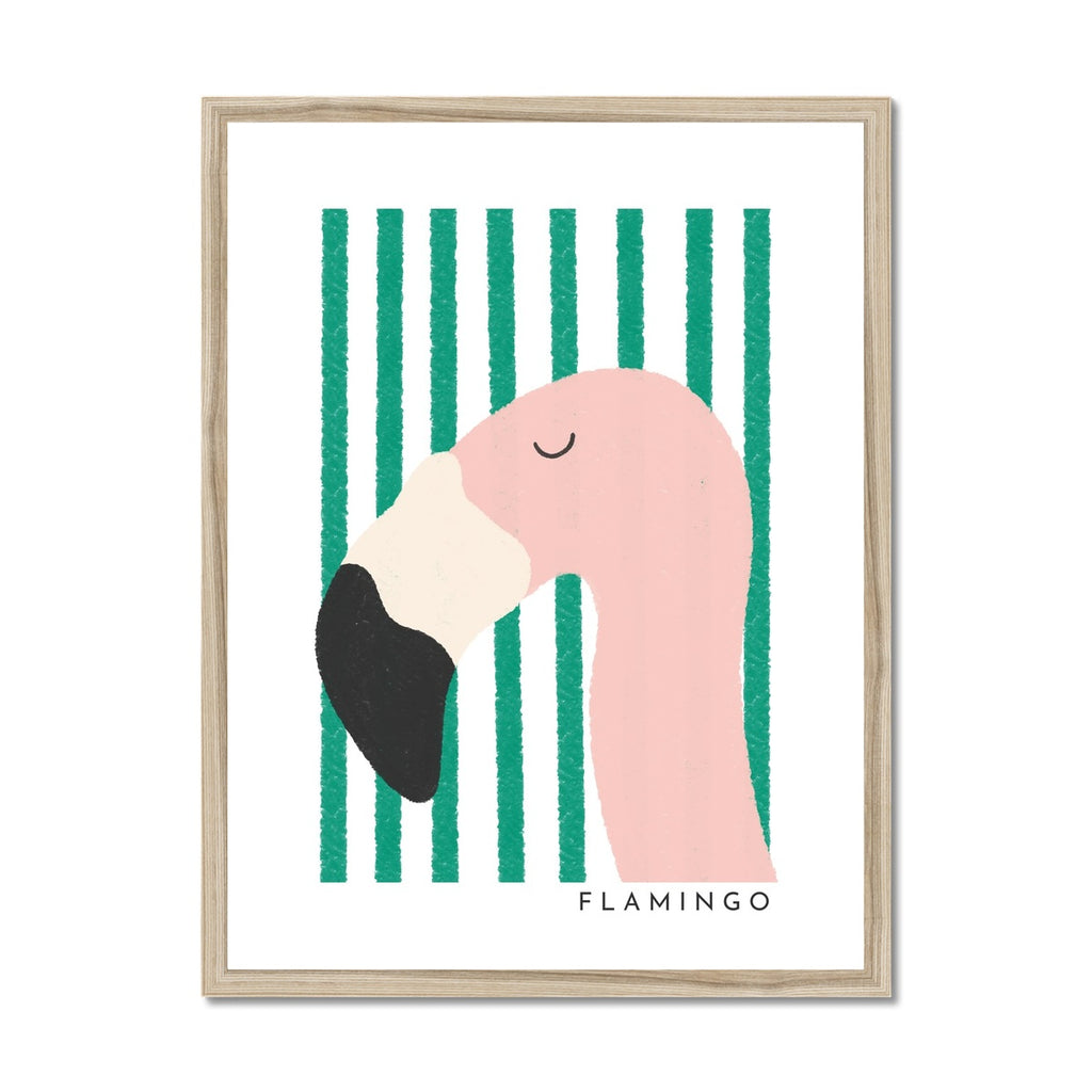 Flamingo Print - Green Stripes |  Framed Print