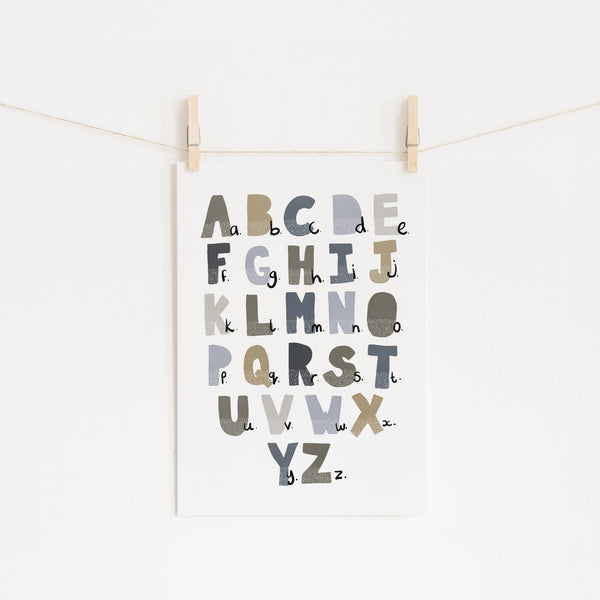 Alphabet Chart - Blue & Brown |  Unframed