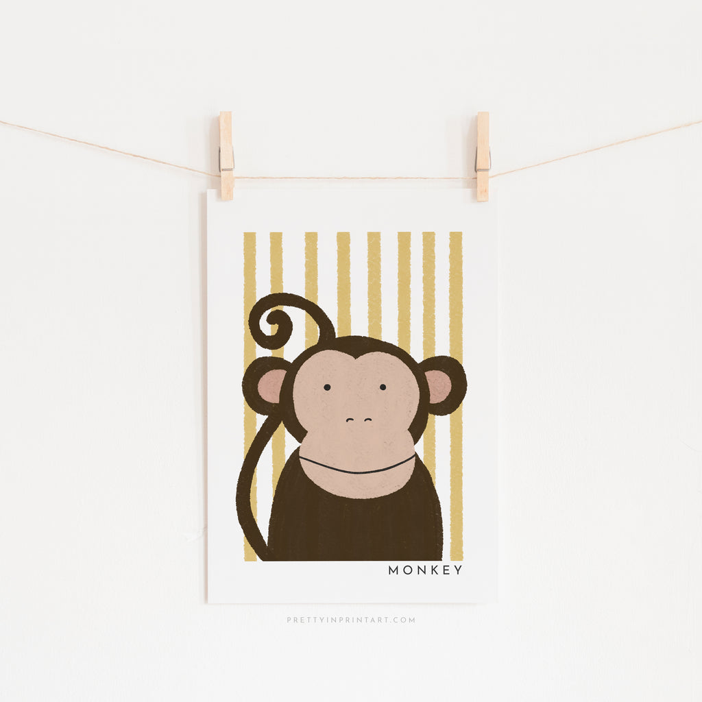 Monkey Print - Yellow Stripes |  Unframed