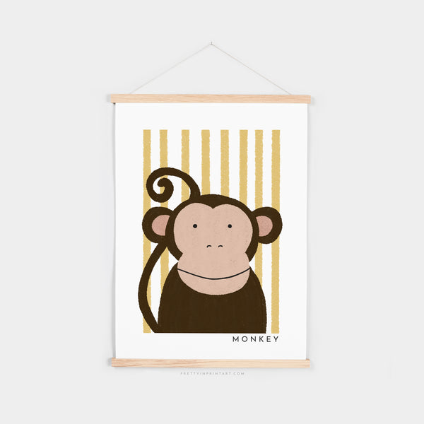 Monkey Print - Yellow Stripes |  Fine Art Print with Hanger