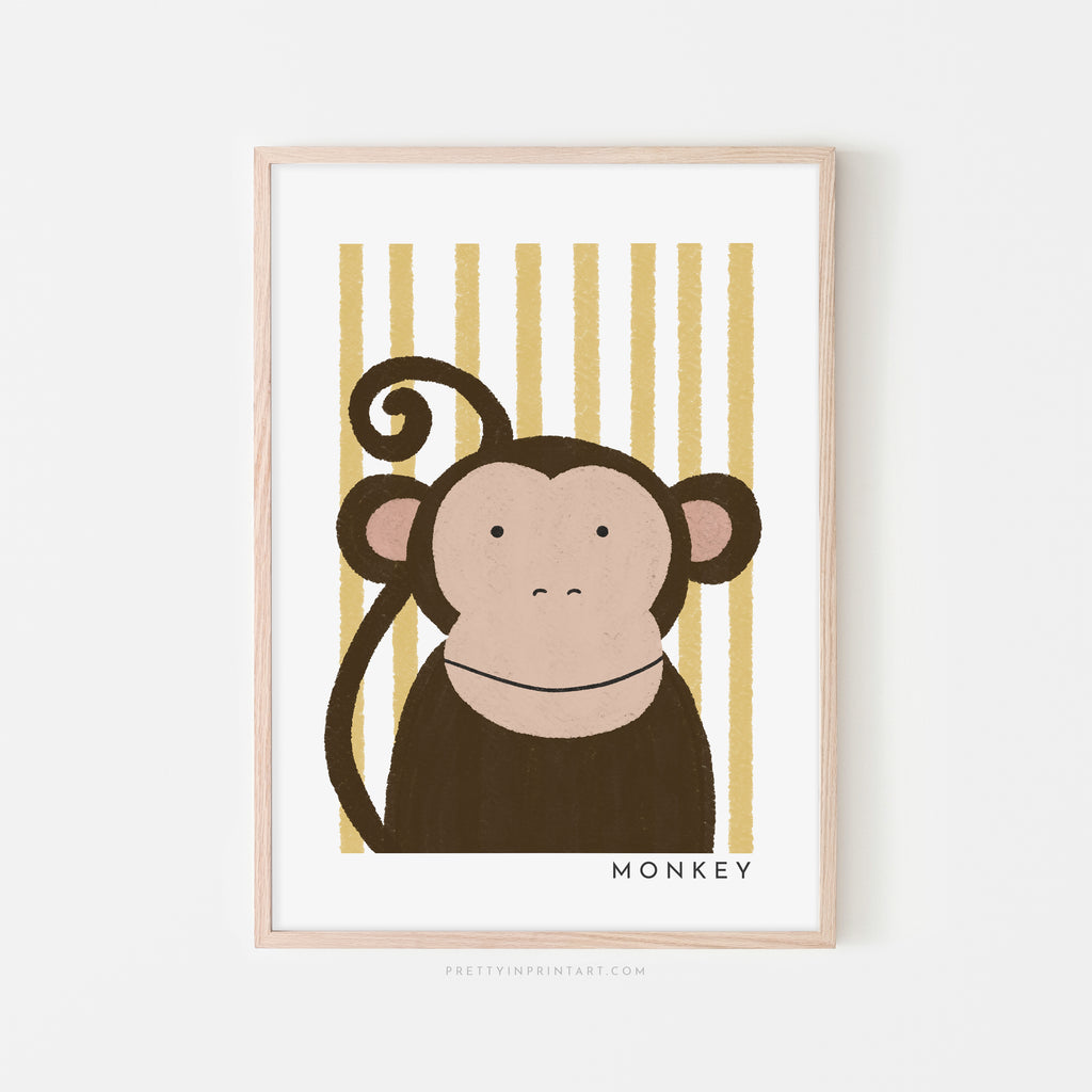 Monkey Print - Yellow Stripes |  Framed Print