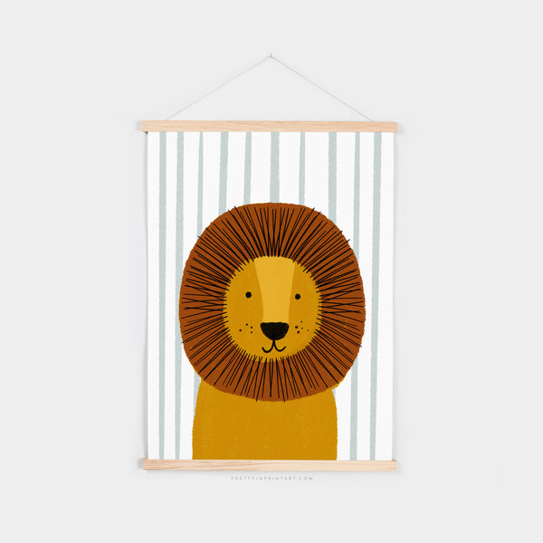 Lion - Blue Stripe |  Fine Art Print with Hanger