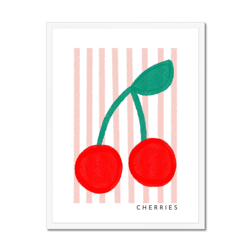 Cherries Print - Pink Stripes |  Framed Print