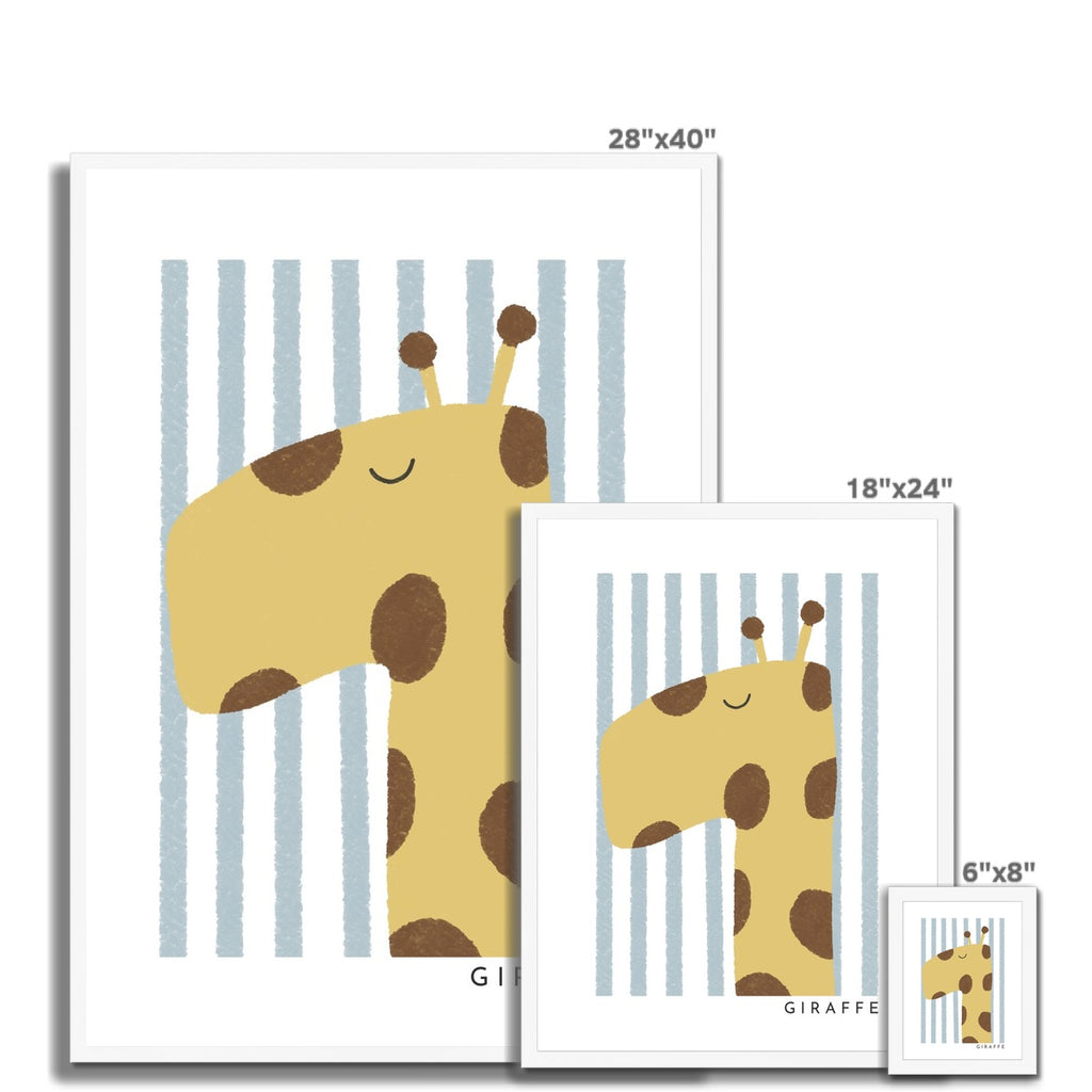Giraffe Print - Blue Stripes |  Framed Print