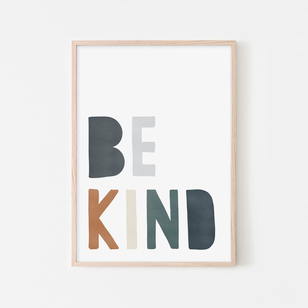 Be Kind Print - Navy, Brown & Green |  Framed Print