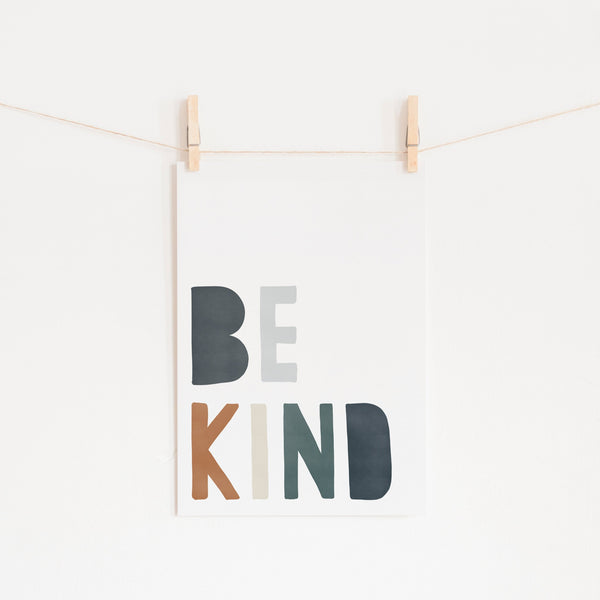Be Kind Print - Navy, Brown & Green |  Unframed