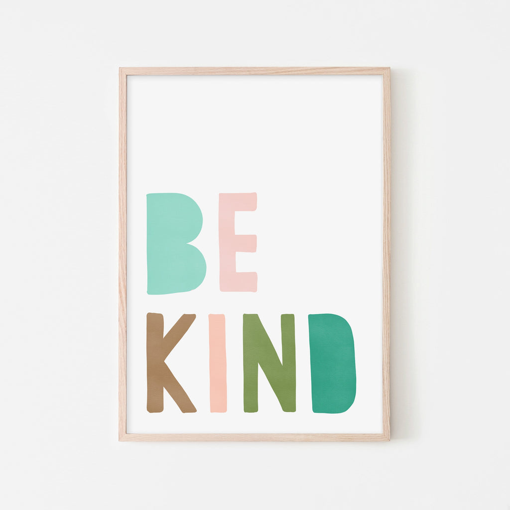 Be Kind Print - Pink & Green |  Framed Print