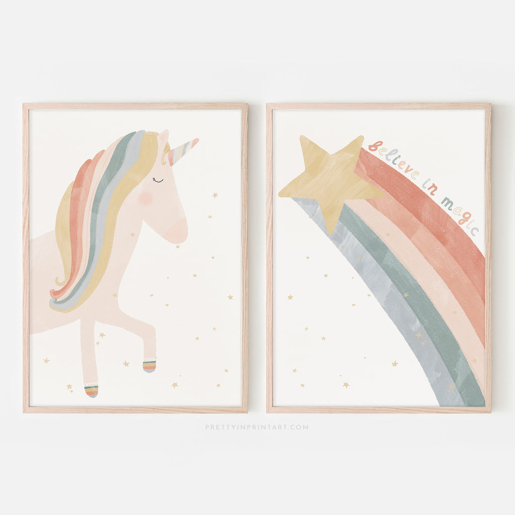 Unicorn Print - Believe in Magic |  Fine Art Print with Hanger
