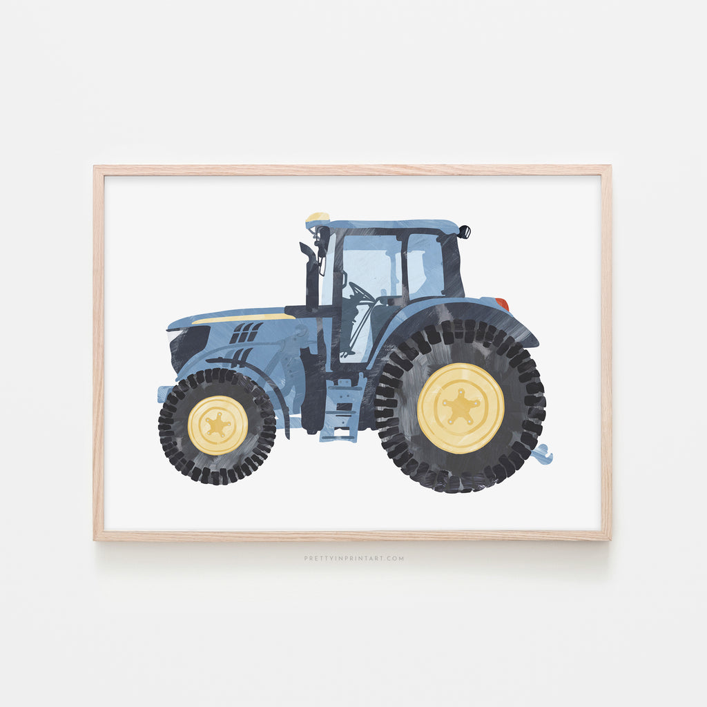 Tractor Kids Art | Blue |  Framed Print