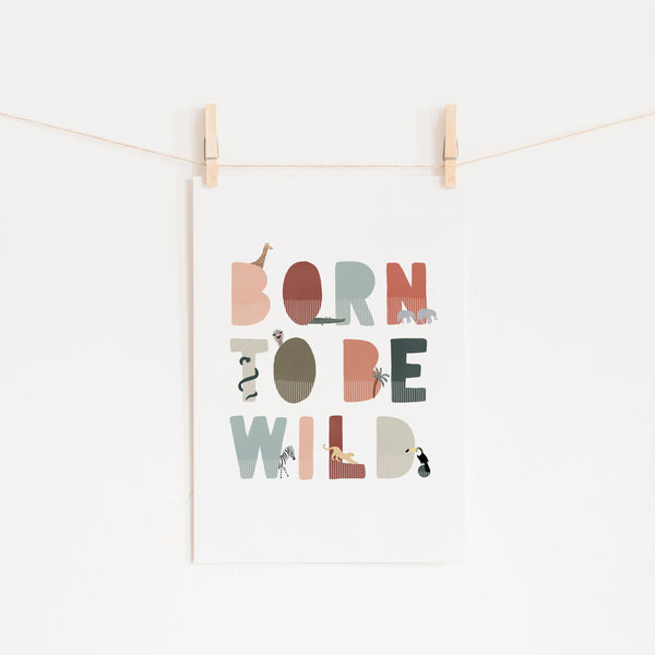 Born To Be Wild Print - Blue, Pink Illustrated | Unframed
