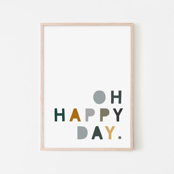 Oh Happy Day - Green, Mustard & Grey |  Framed Print