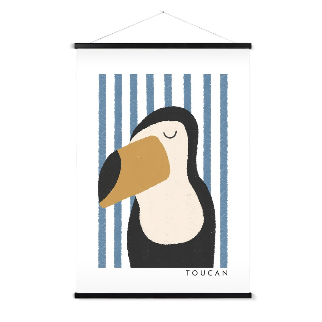 Toucan Print - Blue Stripes |  Fine Art Print with Hanger