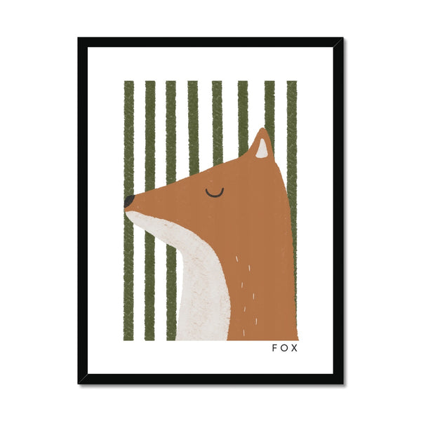 Fox Print - Green Stripes |  Framed Print