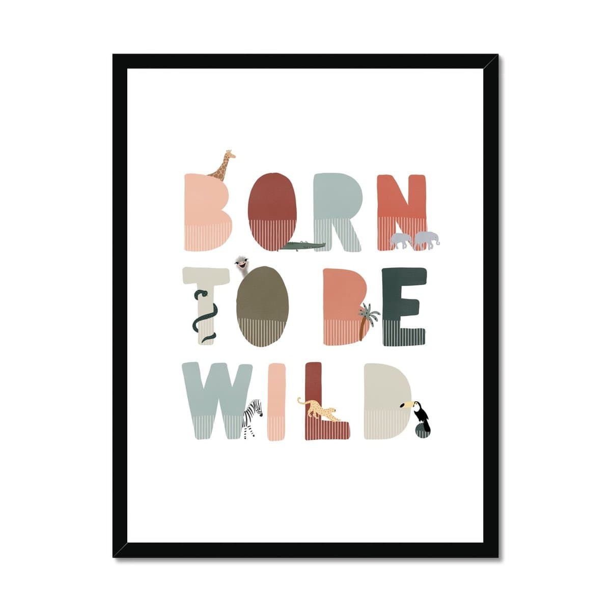 Born To Be Wild Print - Blue, Pink Illustrated |  Framed Print