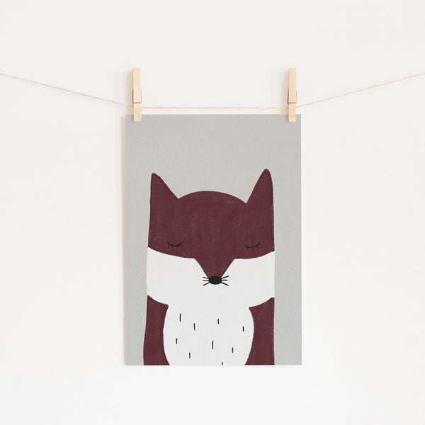 Sleepy Fox - Red |  Unframed
