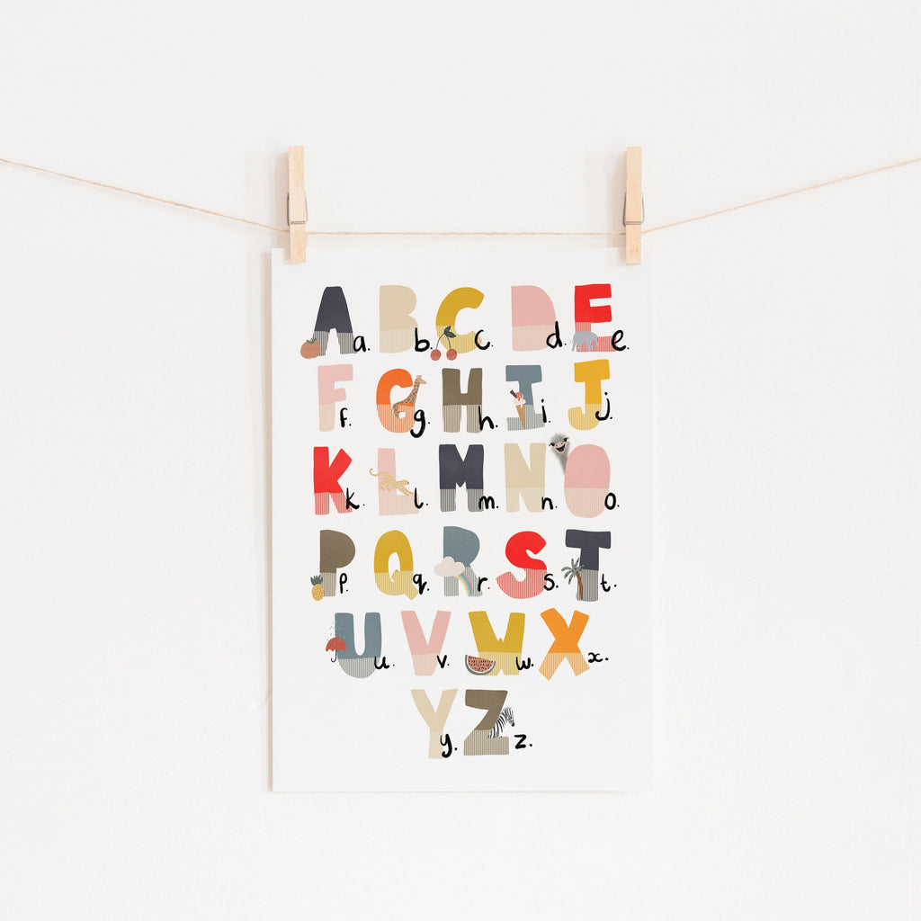 Alphabet Chart - Muted Rainbow, Illustrated |  Unframed