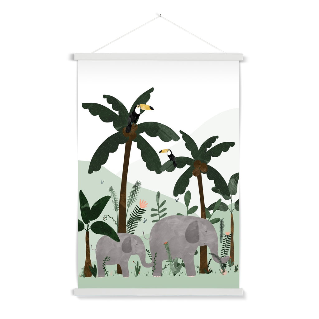 Green - Elephants in the Jungle Print |  Fine Art Print with Hanger