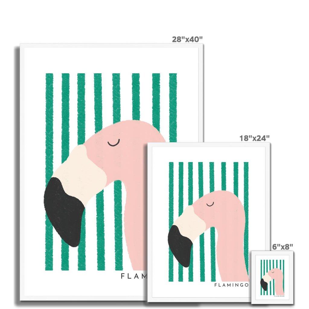 Flamingo Print - Green Stripes |  Framed Print
