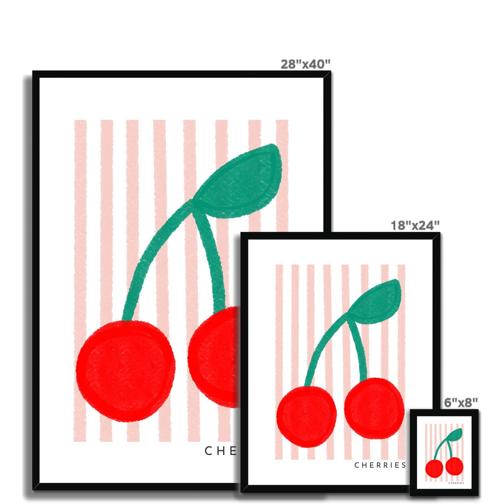 Cherries Print - Pink Stripes |  Framed Print
