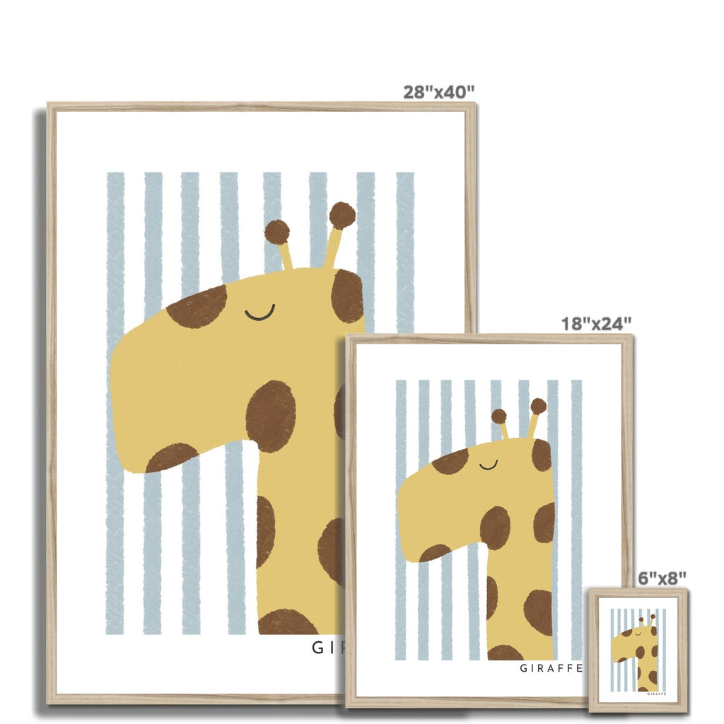 Giraffe Print - Blue Stripes |  Framed Print