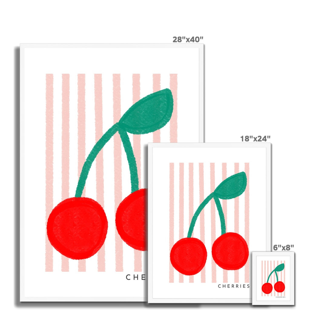 Cherries Print - Pink Stripes |  Framed Print