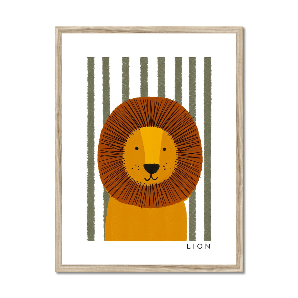Lion Print - Green Stripes |  Framed Print