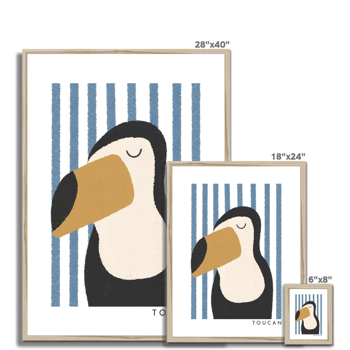 Toucan Print - Blue Stripes |  Framed Print