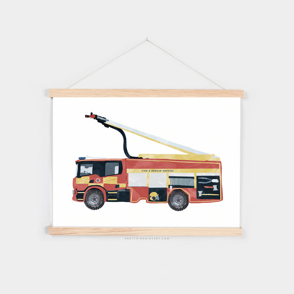 Fire Engine, Kids Art |  Fine Art Print with Hanger
