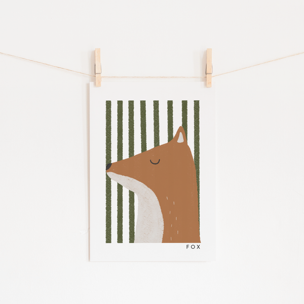 Fox Print - Green Stripes |  Unframed