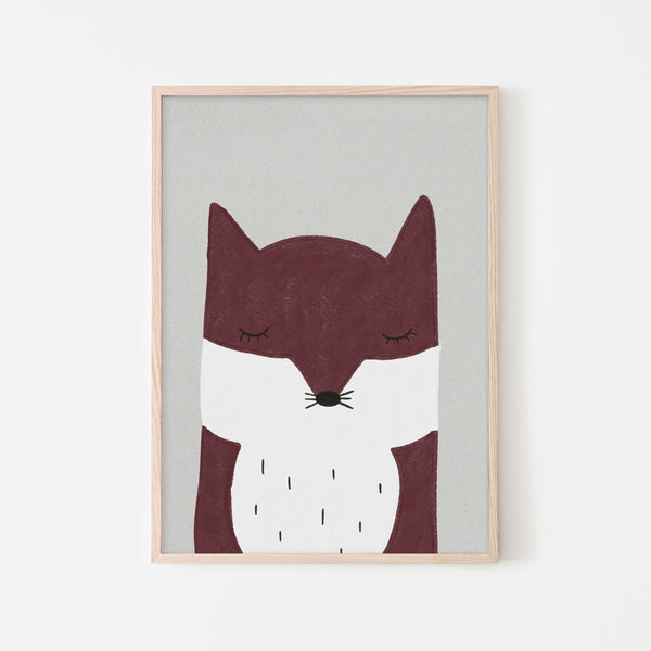 Sleepy Fox - Red |  Framed Print