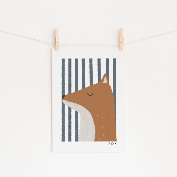 Fox Print - Blue Stripes |  Unframed