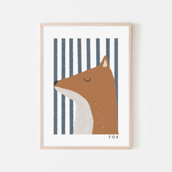 Fox Print - Blue Stripes |  Framed Print