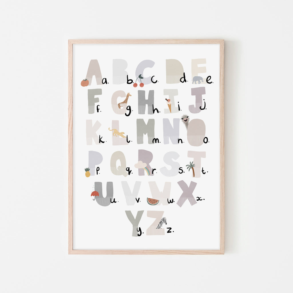 Alphabet Chart - Illustrated Natural |  Framed Print