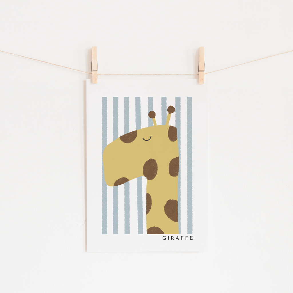 Giraffe Print - Blue Stripes |  Unframed