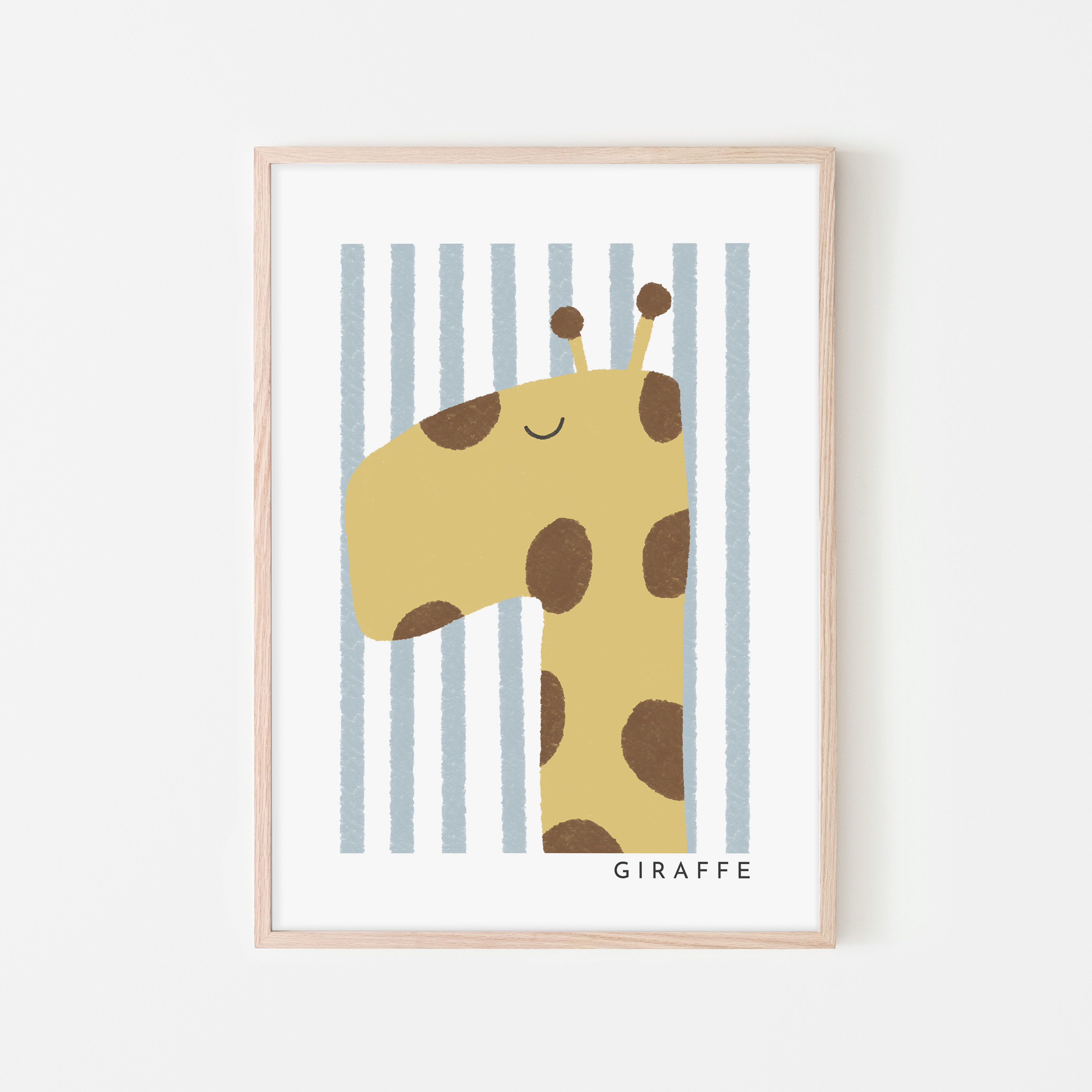 Giraffe Print - Blue Stripes |  Framed Print