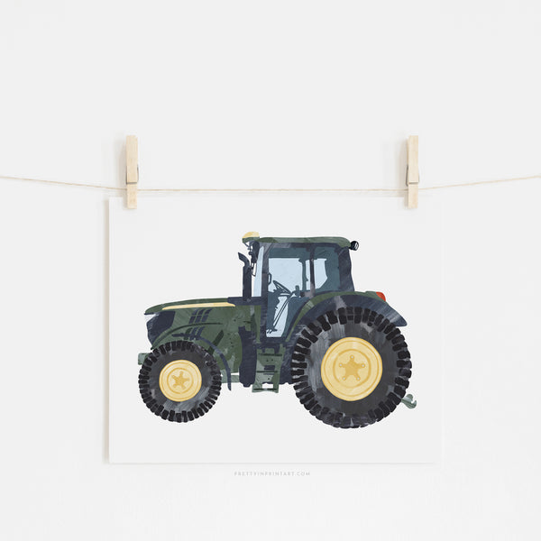 Tractor Kids Art | Green |  Unframed