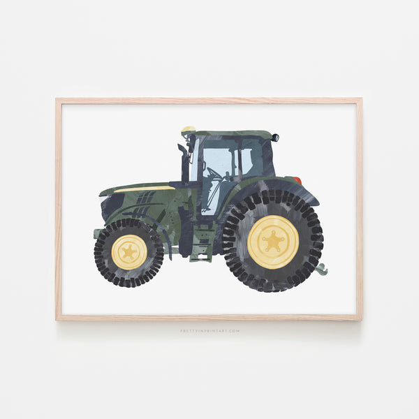 Tractor Kids Art | Green |  Framed Print