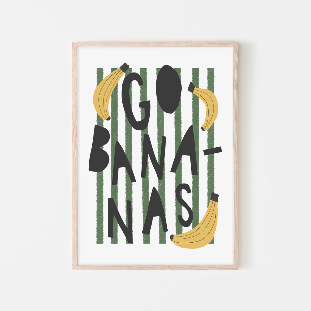 Go Bananas - Green Stripes |  Framed Print