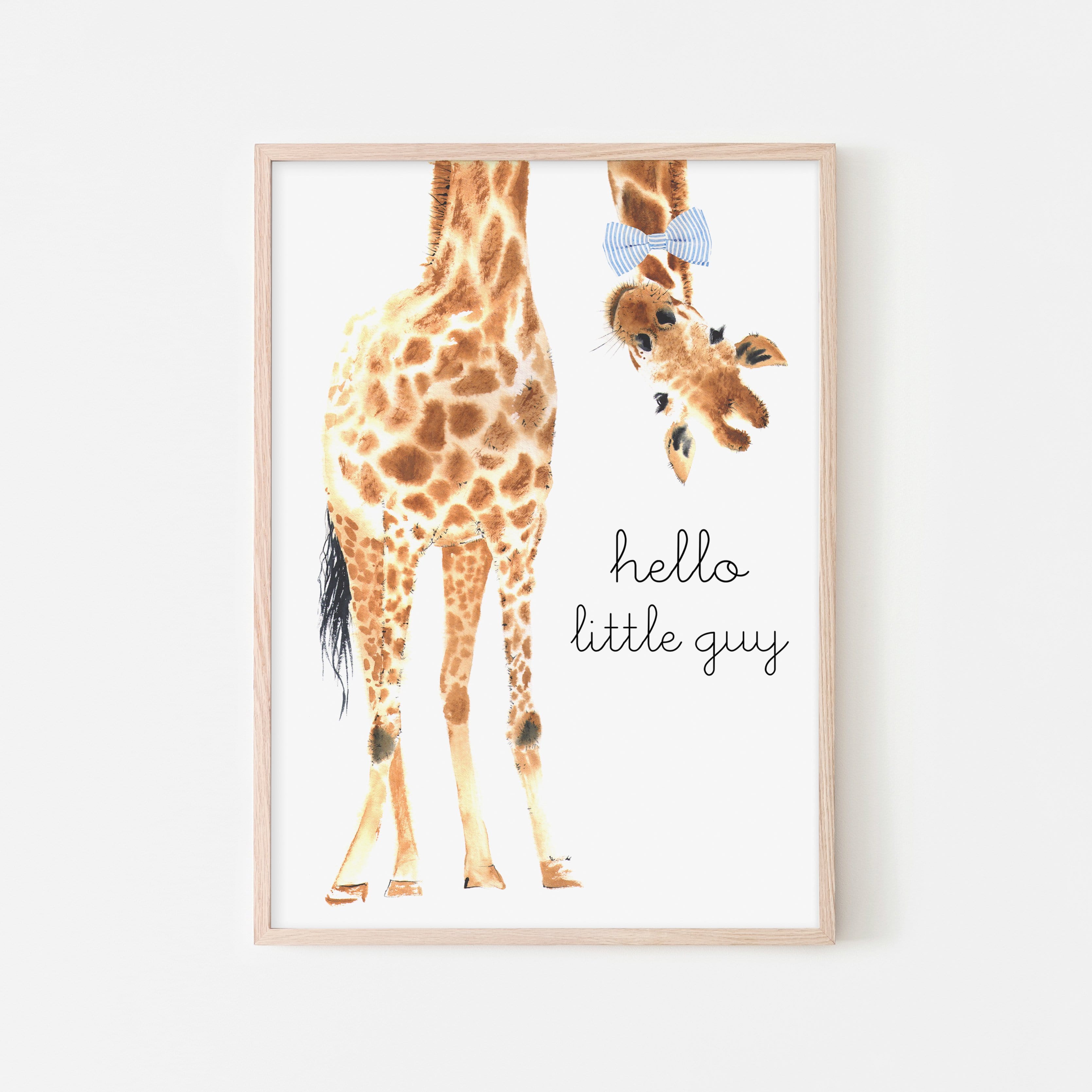 Hello Little Guy Giraffe - Blue Bow Tie |  Framed Print