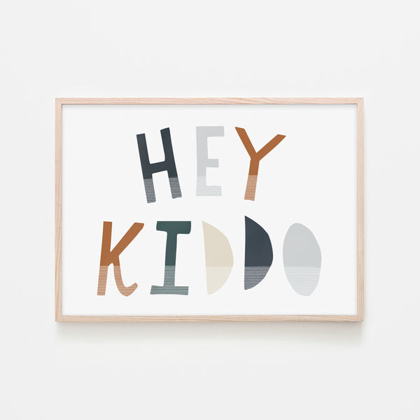 Hey Kiddo - Navy & Brown (Landscape) |  Framed Print