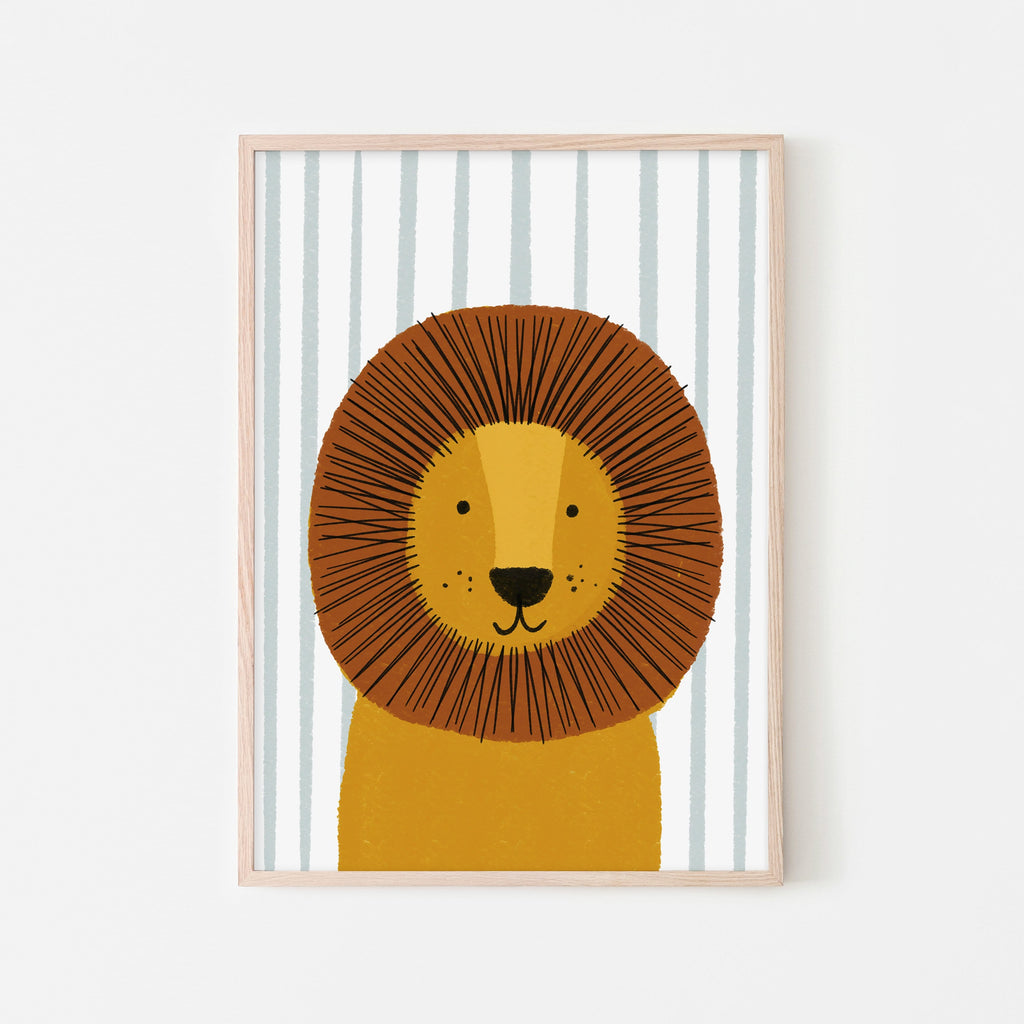 Lion - Blue Stripe |  Framed Print