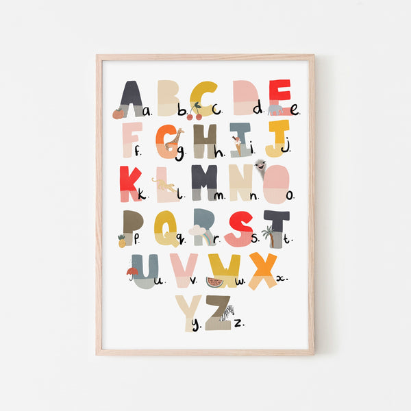 Alphabet Chart - Muted Rainbow, Illustrated |  Framed Print