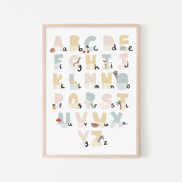 Alphabet Chart - Pink Pastel, Illustrated |  Framed Print