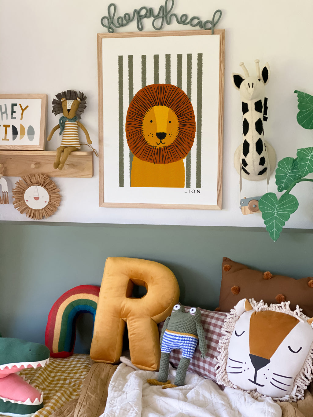 Lion Print - Green Stripes |  Unframed