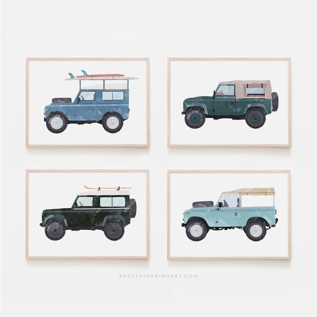 4x4 Jeep - Green with Skis |  Fine Art Print with Hanger