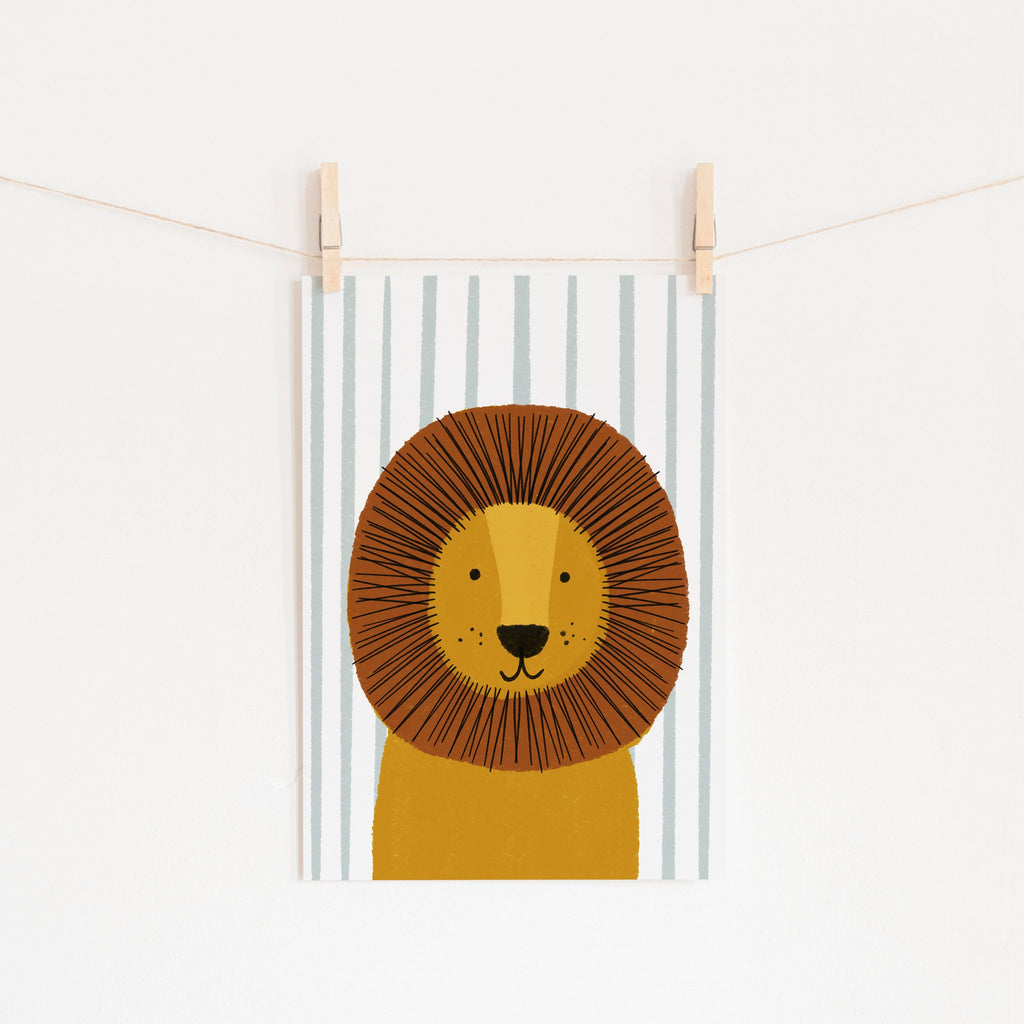 Lion - Blue Stripe | Unframed