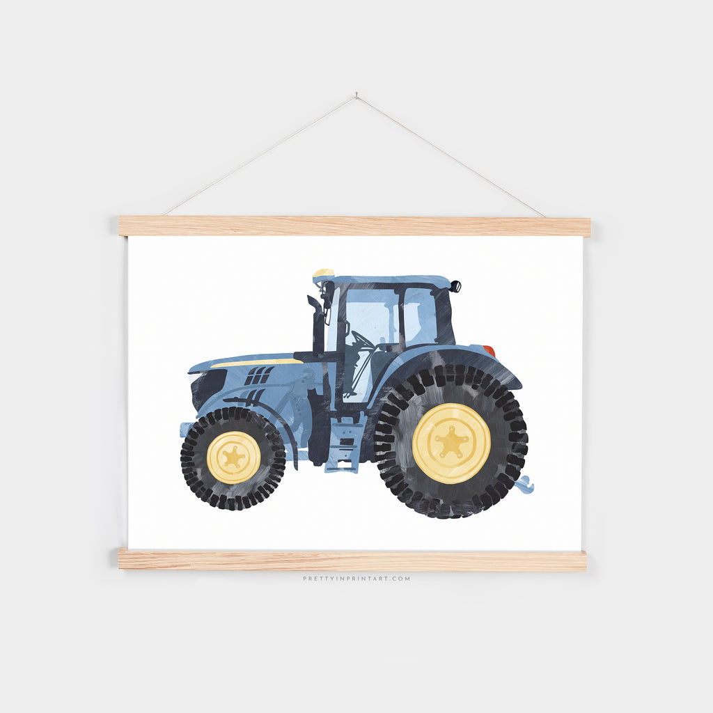 Tractor Kids Art | Blue |  Fine Art Print with Hanger